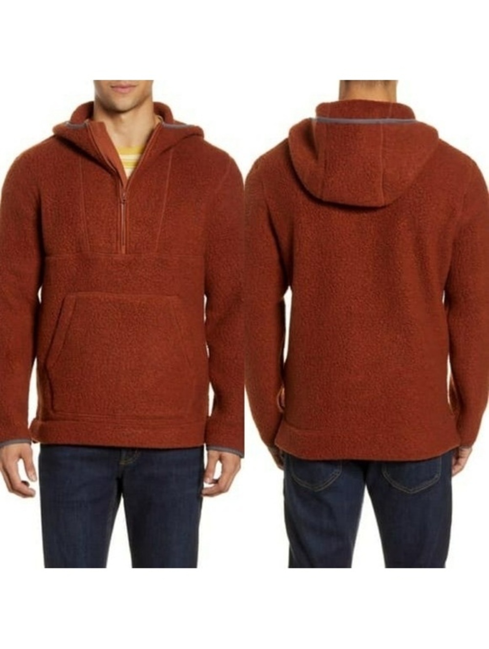 Madewell Polartec Fleece Hoodie Jacket Burnt Orange Rust Anorak Quarter Zip XXL